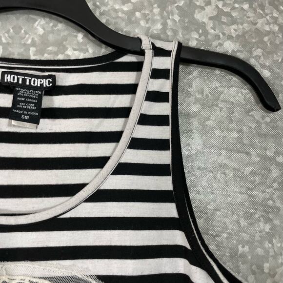 Hot Topic Black & White Striped Lace Sugar Skull Tank Top - Size Small - Hi-Low - Picture 3 of 7
